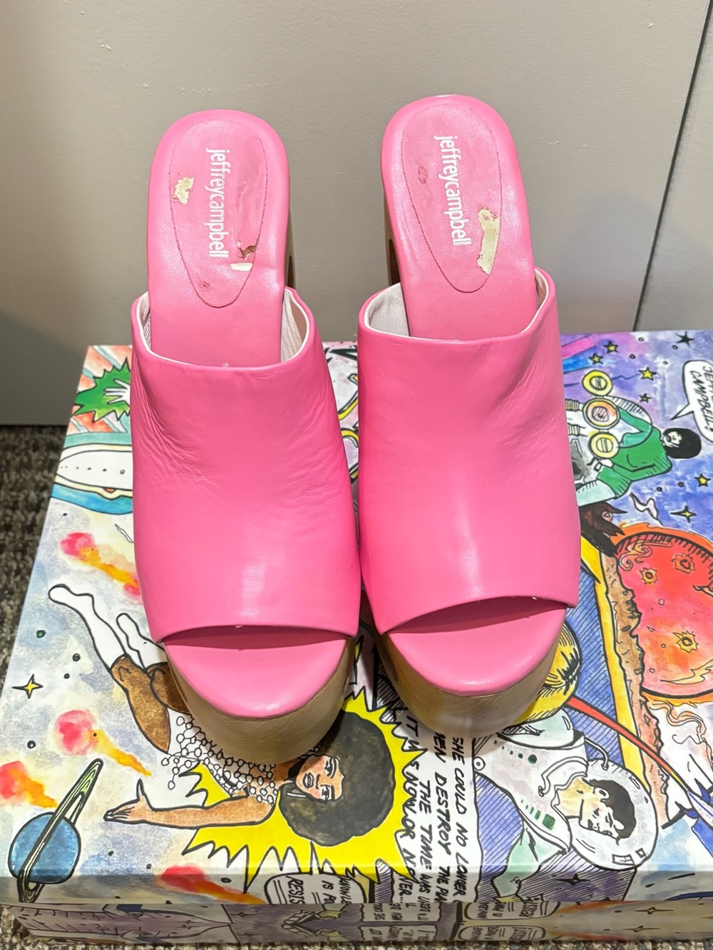 Jeffrey Campbell Hot Pink Leather Open-Toe Platform Mules
